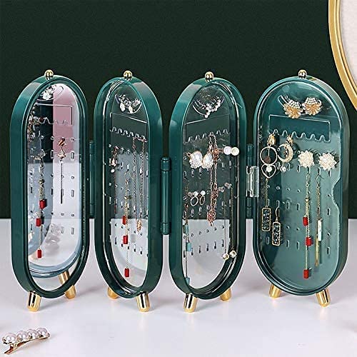 Jewellery Box Organiser with Mirror - Foldable Exquisite Dustproof Jewelry Storage Case Multi-Function