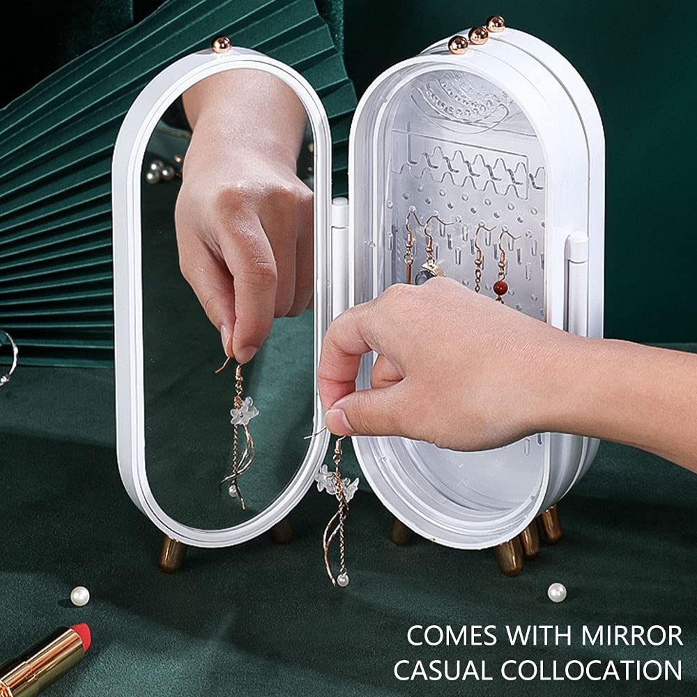 Jewellery Box Organiser with Mirror - Foldable Exquisite Dustproof Jewelry Storage Case Multi-Function