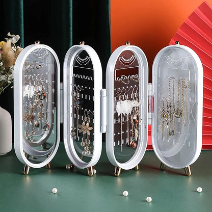 Jewellery Box Organiser with Mirror - Foldable Exquisite Dustproof Jewelry Storage Case Multi-Function