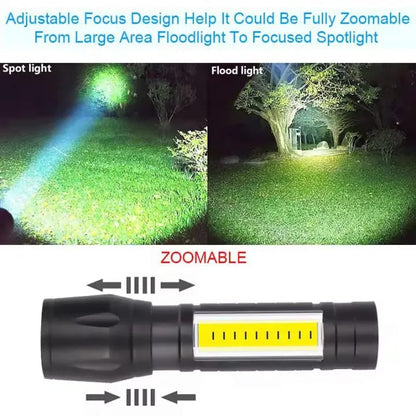 Super Bright USB Rechargeable Plastic Flashlight with Side Light – Compact, Durable & Powerful LED Torch - Metal