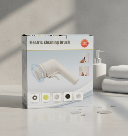 Electric Cleaning Brush With Multiple Attachments For Efficient Home Cleaning – 360° Rotating Scrubber With Sponge, Brush, And Steel Wool Heads