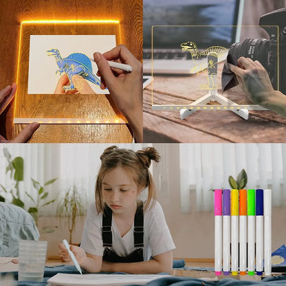 LED Light-Up Transparent Writing Board With 7 Marker | 15×15 cm Acrylic Pad with Stand | Colorful DIY Notes & Erasable Pens Rs 736