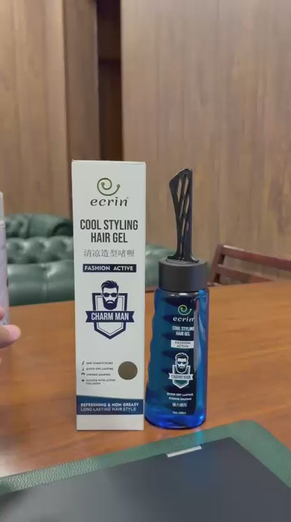 ECRIN Cool Styling Hair Gel with Active Collagen | Strong Hold, No Flakes, Nourishing Formula for All Hair Types, Daily Use Gel with Refreshing Cool Effect - With Comb (280ml)